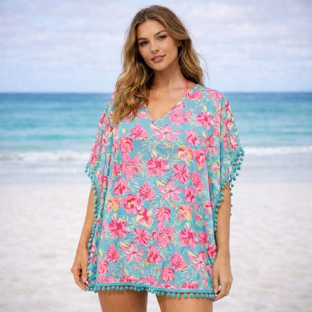 Simply Southern Floral Swim Cover Up Tassel Trim Beachy Boho One Size Beach